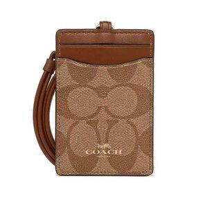 COACH ID Lanyard In Signature Canvas Tan Saddle